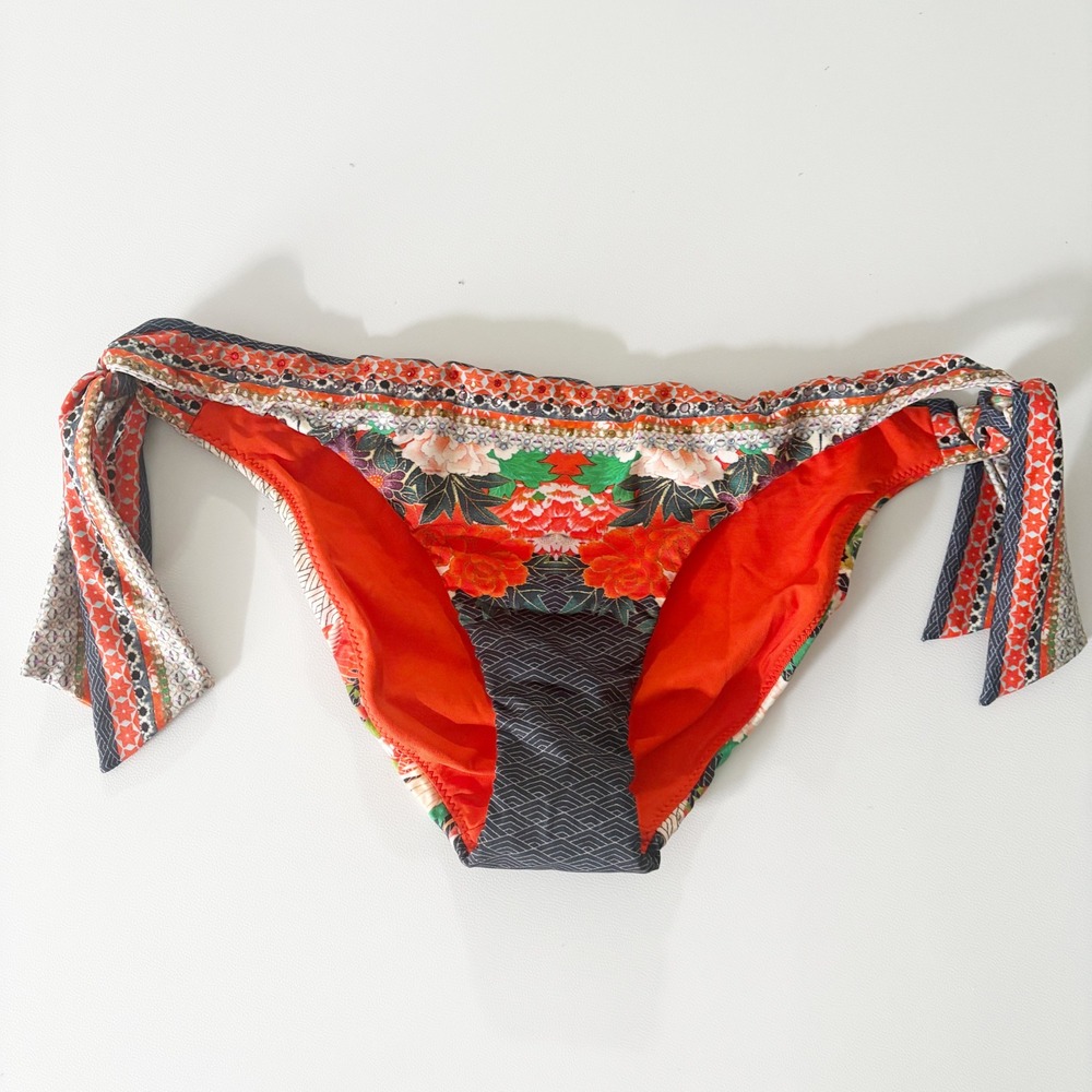 Camilla Womens Crystal Embellished Boho Crane Print Side Tie Bikini Bottom XS